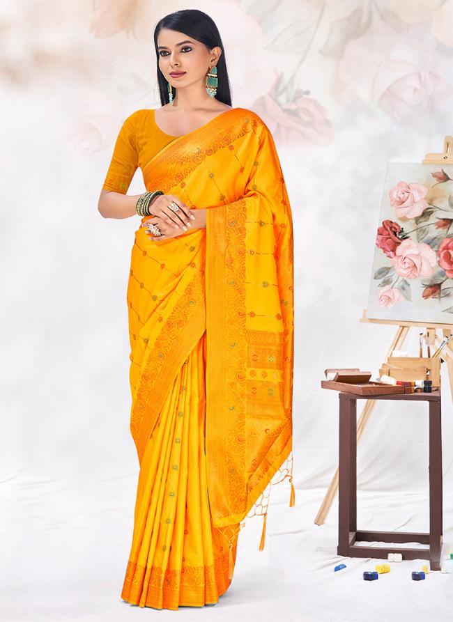 Silk Yellow Wedding Wear Weaving Saree